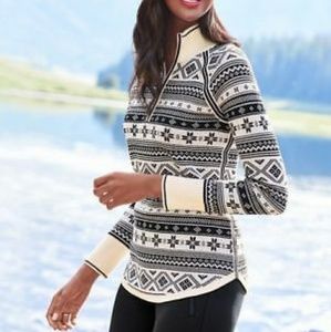 Talbots Black and Cream Patterned Top